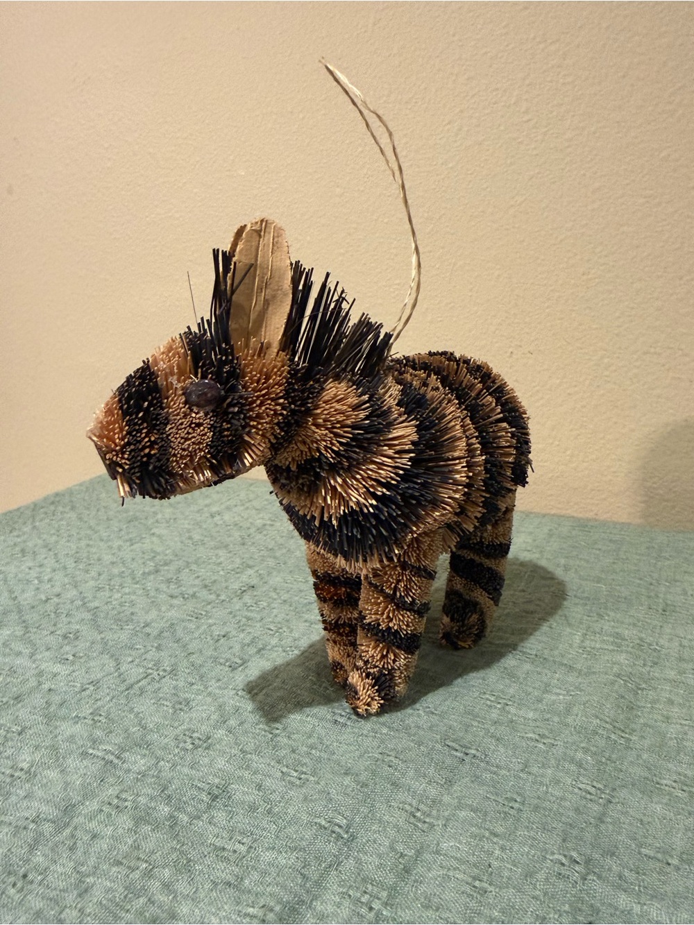 Vintage-Style Bristle & Burlap Zebra Ornament – 4.5” Rustic Animal Figurine